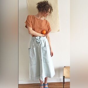 Rachel Antonoff Women Light Blue Anastasia Denim Paper Bag Waist Midi Skirt SZ M